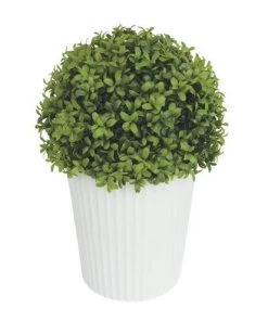 Enchanted Garden™ 14.5" Artificial Boxwood Topiary Ball With White Pot