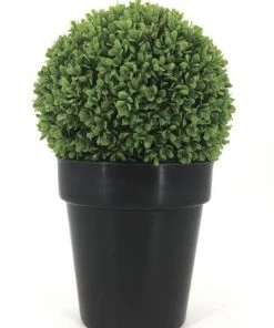 Enchanted Garden™ 14.5" Artificial Boxwood Topiary Ball With Black Pot