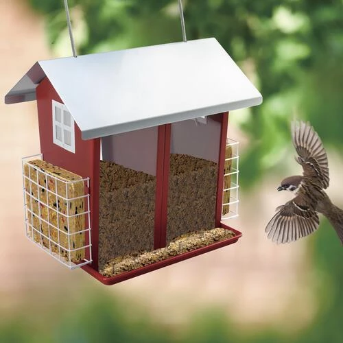 Enchanted Garden® Red Barn Seed And Suet Bird Feeder 4 Enchanted Garden® Red Barn Seed And Suet Bird Feeder - Image 2