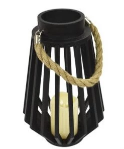 Enchanted Garden™ 13.5" Black Wooden LED Lantern