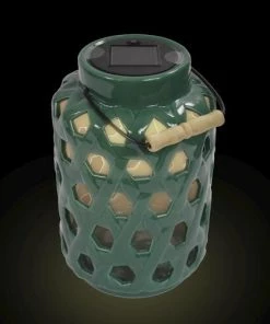 Enchanted Garden™ 9.75" Ceramic Solar Lantern -Enchanted Garden Sale 277 5831 lit