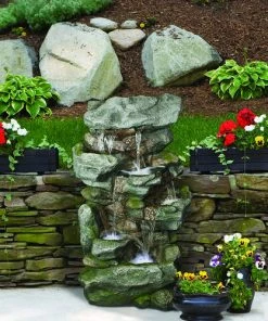 Enchanted Garden™ 39" Tiered Orowood Outdoor Water Fountain -Enchanted Garden Sale 2773575OrowoodOutdoorFountainWithLights 5Tier3