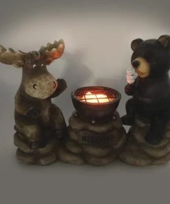 Enchanted Garden™ 8.4" Resin Solar Moose & Bear Statue -Enchanted Garden Sale 2775494 P AP