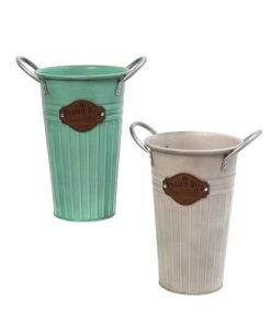 Enchanted Garden™ 10.25" Metal Bucket With Leather Medallion Vase - Assorted Styles