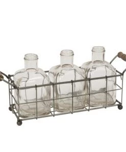 Enchanted Garden™ 15.2" Metal Basket With 3 Glass Bottles