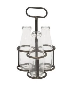 Enchanted Garden™ 12.4" Metal Holder With 3 Glass Bottles
