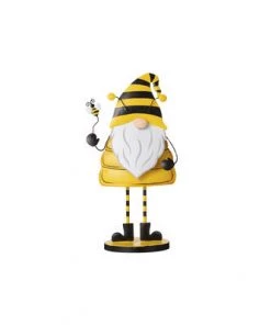 Enchanted Garden 10" Metal Striped Hat Bee Gnome