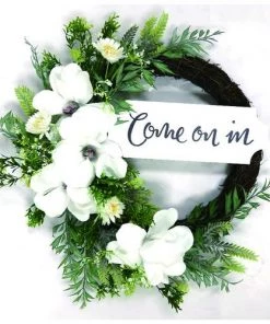 Enchanted Garden™ 22" Come On In Wreath Outdoor Wall Art