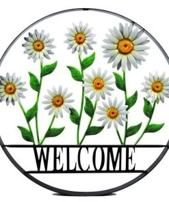 Enchanted Garden™ 21.5" Daisy Welcome Wheel Outdoor Wall Art